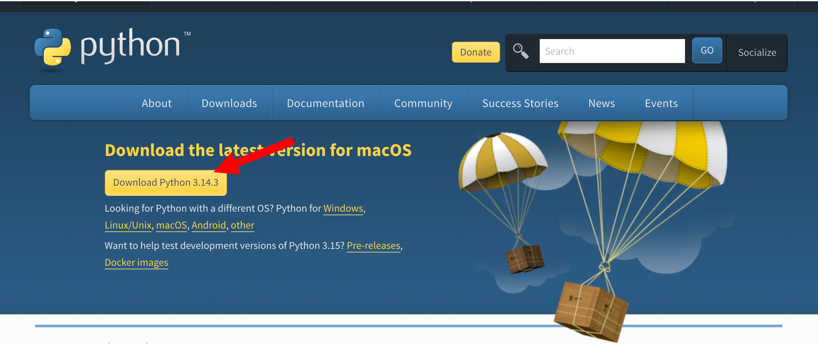 python.org downloads page showing the Download Python button